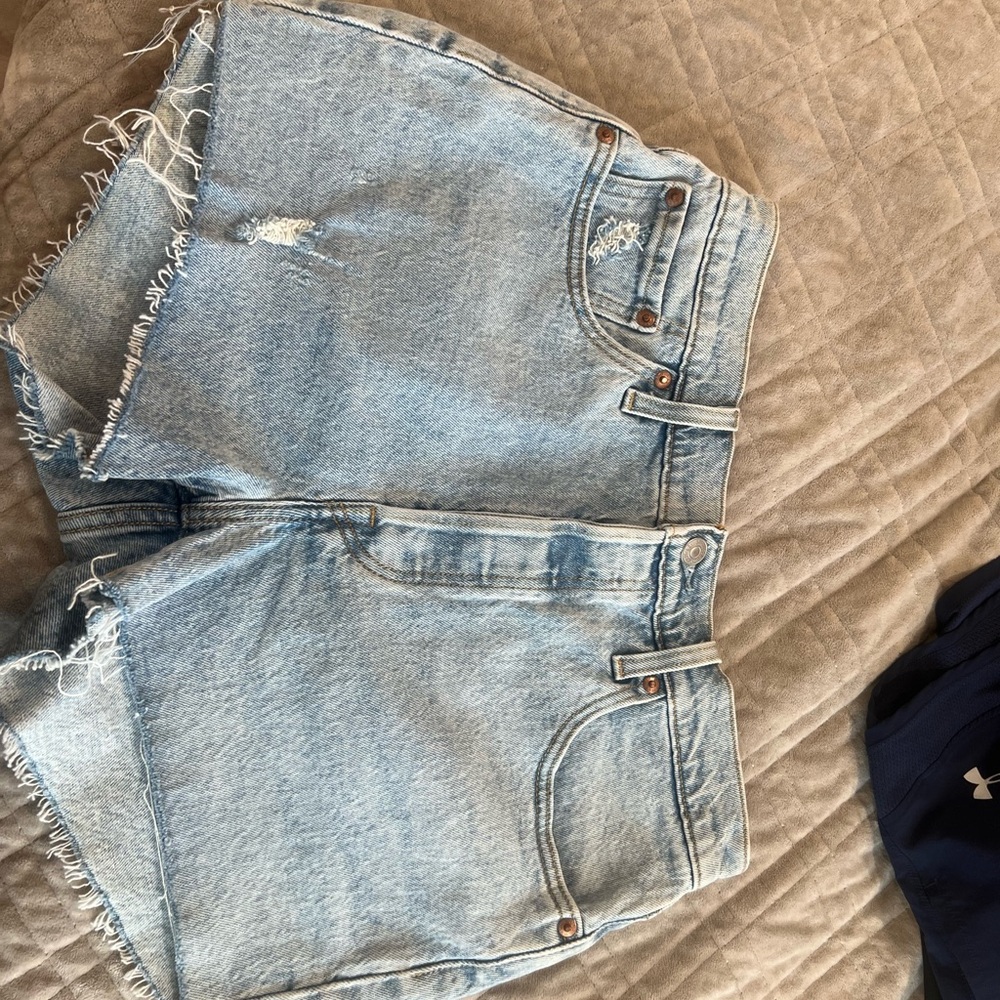 Light Blue Distressed Denim Shorts